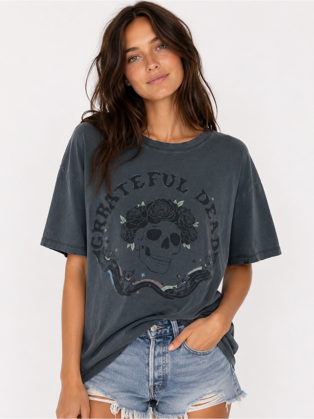 Grateful Dead Skull Roses Graphic Tee American Eagle Band Tee Oversized Band